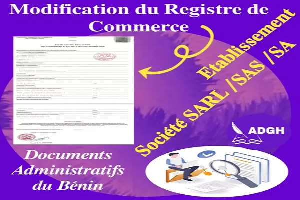 Modification du registre de commerce ou établissement